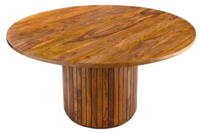 Image de Table de salle à manger YONA ronde 140 cm – Table rustique en bois massif de sheesham