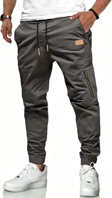 Productafbeelding van Herenbroek in cargostijl van katoen met slim fit snit, zijzakken en elastische taille