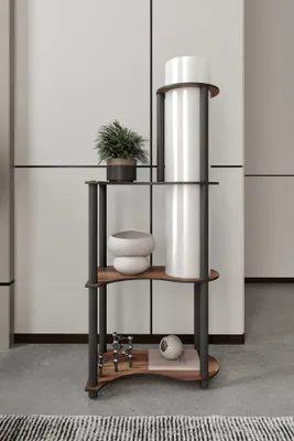 Produktbild von Opviq, Moderne Stehlampe aus Craft-Papier & MDF, Walnuss, 120 cm hoch, 1 x E27, max. 40 W, IP20, elegantes Design für Wohn- und Arbeitsräume, ohne Glühbirne.