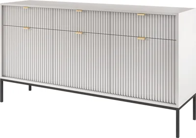 Produktbild von Kommode Sideboard Beistellkommode  NOVA 02 grau mit 3 Türen und 3 Schubladen 154 x 83 x 39 cm