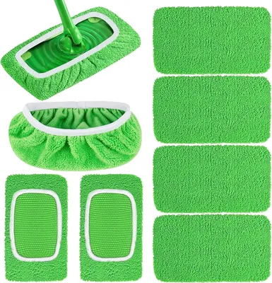 Imagen del producto de Fundas para mopas, color verde, 8 unidades, lavables, aptas para suelos duros y de madera