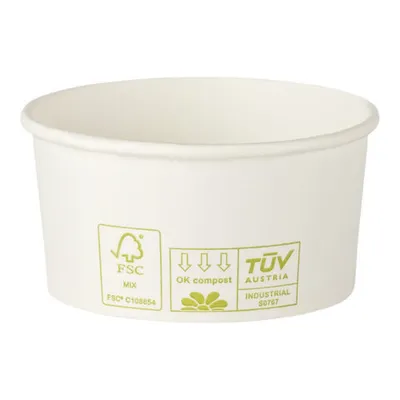 Produktbild von 200x  Eisbecher Pappbecher 100% ohne Kunststoff 160ml Ø85 Höhe 43mm weiß