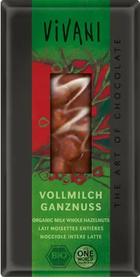 Produktbild von Vivani 285913, Milchschokolade, 100 g, Haselnuss, 2521 kJ, 607 kcal, 45,2 g