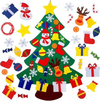 Produktbild von Weihnachtsbaum aus Filz für Kleinkinder – DIY-Weihnachtsbaum-Set mit Ornamenten – Weihnachtsdekoration für drinnen, Tür- und Wandbehang – Weihnachtsgeschenke für Kinder