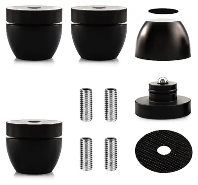 Imagen del producto de Soportes para altavoces, 4 unidades - Aleación de aluminio - Amortiguadores - Pies aislantes - Aislamiento de vibraciones - Mejora de graves - Almohadillas aislantes