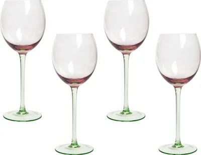 Obrázek produktu pro BELIANI Sada 4 sklenic na červené víno Růžovo-zelené průhledné ručně foukané 36 cl 13 oz 4 ks sada