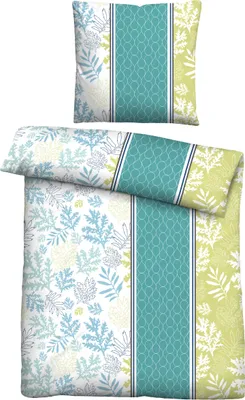 Produktbild von Traumhaft schlafen - Castell - Markenbettwäsche Baumwoll Renforce Bettwäsche 0040565 FLORAL LÄNGS color: türkis, size: 1x 135x200 cm + 1x 80x80 cm