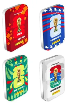 Produktbild von FIFA World Cup 2026 Sticker Pocket Tin – Metallbox mit 8 Sticker-Tüten