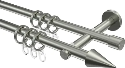 Produktbild von Interdeco Gardinenstange / Vorhangstange Edelstahl-Optik, Typ Medium Scarano (Kegel), 16 mm Ø 2-läufig, 520 cm