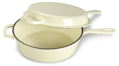 2-in-1 Schmortopf & Grillpfanne, Gusseisen, 2,5 l, Ø 25,2 cm, creme