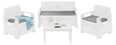 Produktbild von Dmora Set Gartenmöbel Covo Weiß, 4-Sitzer mit Tisch