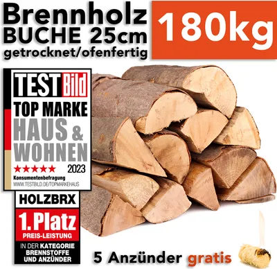 A pile of firewood with marketing text and logos.