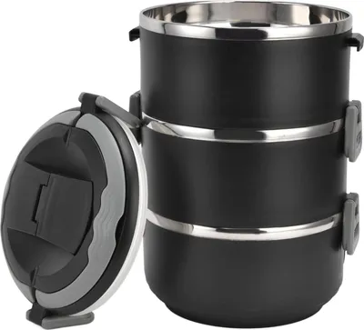 Produktbild von Mehrlagige Lunchbox - Stapelbare Lebensmittelcontainer - 3 Schichten - Schwarz - Metall
