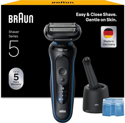 Produktbild von Braun Series 5 Elektrorasierer Herren 52-B7000cc, Wet & Dry, Turbo & Standardmodus, SmartCare Reinigungsstation, wasserdicht, Germany, Blau