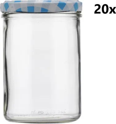 A clear glass jar with a checkered lid.