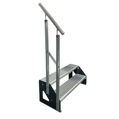 Produktbild von Freistehende Stahl- Wangen Treppe 2 Stufen und Geländer Verzinkt / Wangen Anthrazit / Geländer Links - (L x B x H) 44cm x 60cm x 38cm