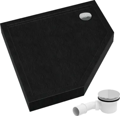 Produktbild von AQUABAD® Duschwanne Komplettset Ultima LeakProtect® Black Stone 80x80cm Fünfeck mit Ablaufgarnitur Alcadrain A49CR