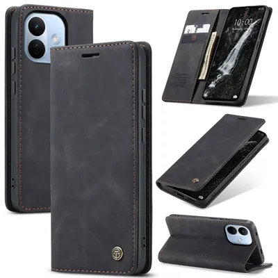 Produktbild von Hülle für Xiaomi Redmi Note 17 Pro Retro Kunstledertasche mit Standfunktion Schutzhülle Schwarz