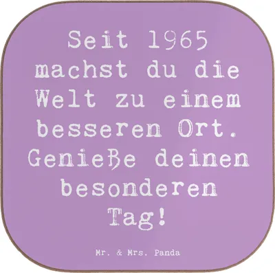 Produktbild von Mr. & Mrs. Panda Untersetzer für Gläser Spruch 1965 Geburtstag Freude - Lavendeltraum - Geschenk, Happy Birthday, gläseruntersetzer, Inspiration, Alter, historisches Jahr