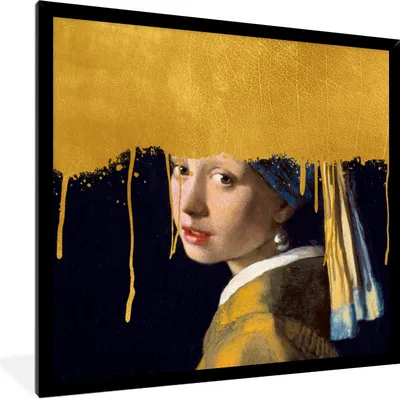 Produktbild von MuchoWow® Gerahmtes Poster Mädchen mit einem Perlenohrring - Gold - Vermeer 40x40 cm - Poster mit Schwarzem Bilderrahmen Wandposter Rahmen Foto Bilder - Mit Rahmen - Wanddekoration Schlafzimmer
