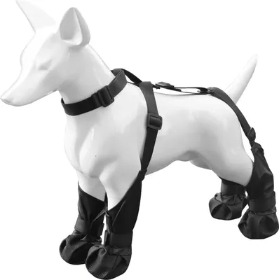 Produktbild von Wasserdichter Schneestiefel fš¹r den Au?enbereich, Leggings-Stiefel mit Riemen š¹ber der Rš¹ckseite, Walkie-Schuh mit Geschirr, rutschfester und schmutzabweisender Hosentr?ger-Pfotenschutz fš¹r kleine bis mittelgro?e Hunde (Schwarz, L)