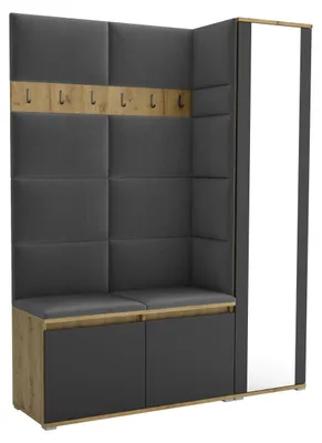 Produktbild von Garderobe LUTON 7 ARTISAN BLACK 15 - Farbe: schwarz, moderne Garderobe 40x145x186 cm, funktionelle Lösung für den Flur, Garderobe, Möbel für den Flur