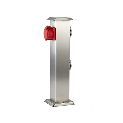 Produktbild von Garten-Steckdosensäule für den Außenbereich, Schutzart IP44, mit 2×230V/16A Steckdosen und 1×400V/16A 5-poliger CEE-Steckdose, Höhe 50cm,Edelstahl