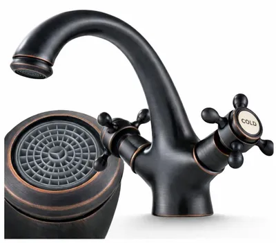 Produktbild von Ari Retro Waschtischarmatur Schwarz Antik Aus Messing Mit 2 Griffen, Keramikkartusche Und Luftsprudler Für 35 Mm Montagebohrung