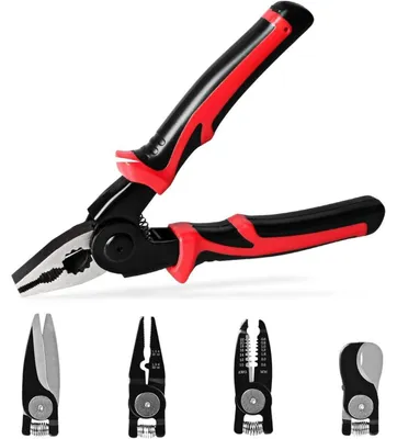 Produktbild von Multifunktionszangen-Set 5-in-1 mit 5 Werkzeugköpfen, Drahtabisolier-, Crimp-, Kabelschneider, Elektrikerschere, Linienzange, 8 Zoll, mit Koffer