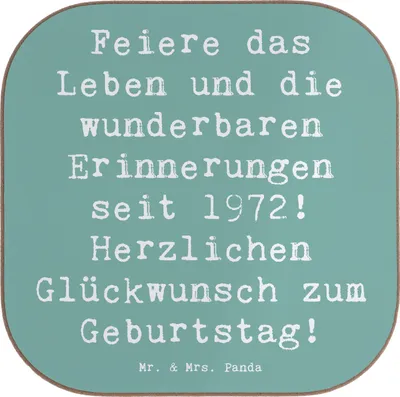 Produktbild von Mr. & Mrs. Panda Tischschoner Spruch 1972 Geburtstag - Meeresbrise - Geschenk, Erinnerungen, Untersetzer für Gläser, Tassenuntersetzer, Getränkeuntersetzer, 50., Alter