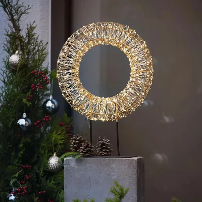 Zdjęcie produktu dla Wieniec LED "Golden" Ø 33 cm, zewnętrzna dekoracja świąteczna z 600 światełkami, podświetlana dekoracja z timerem, dekoracja ogrodowa odporna na warunki atmosferyczne na zewnątrz