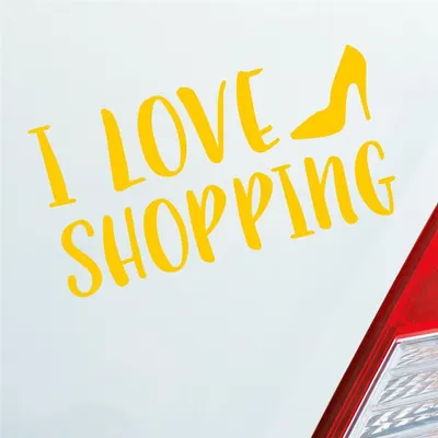 Produktbild von Auto Aufkleber I Love Shopping Pumps Schuhe 19x10 cm Gelb Sticker Heckscheibenaufkleber