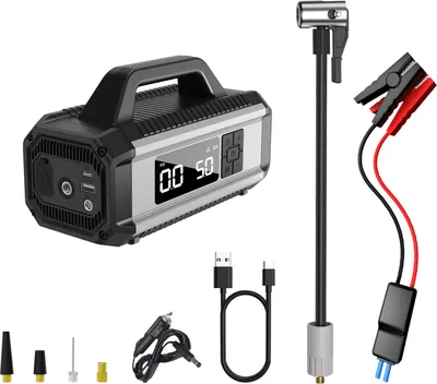 Zdjęcie produktu dla Przenośny rozrusznik samochodowy ze sprężarką powietrza 150PSI Przenośna pompa powietrza do opon samochodowych z akumulatorem 10000mAh Pompka do opon z dużym cyfrowym ekranem LED do samochodu Rower Motocykl Piłka