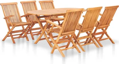 Produktbild von 7-tlg. Garten-Essgruppe Klappbar Massivholz Teak