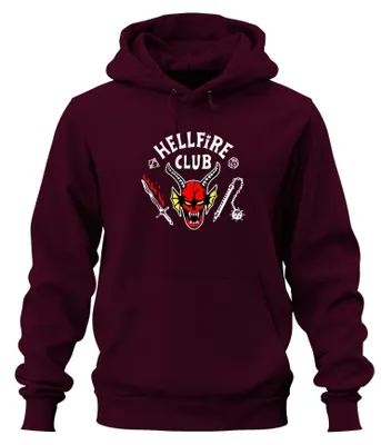 Produktbild von HELLFIRE CLUB Dämon Schädel Hörner D20 Flammenschwert Hoodie Kapuzenpullover, Burgundy, M