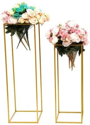 Produktbild von 2 Stück Hochzeitsbogen Metall Blumenständer Kleiderständer Kunst Geometrische Säule Hochzeit Party Deko Rechteckig Tischblumen Ständer Gold Hochzeit Herzstück
