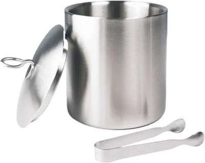 Produktbild von Eiskübel mit Deckel und Zange - Doppelwandig Edelstahl - Silbergrau