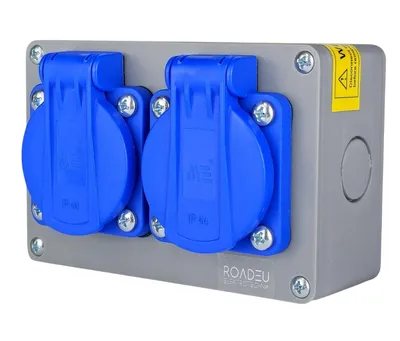 Produktbild von RoadEu - Steckdosenverteiler 2-fach Schuko IP44 Aufputz, Vorverdrahtete Doppelsteckdose 230V mit Klappdeckeln & Kabelverschraubung