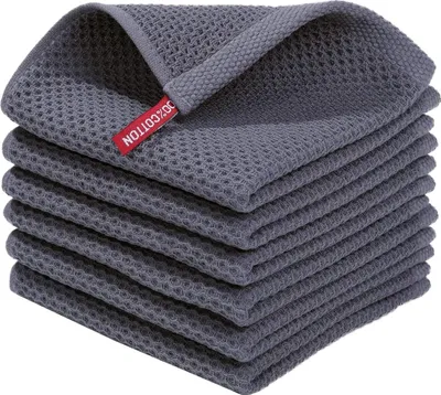 Produktbild von Geschirrtücher 100% Baumwolle, 6er Set 30 x 30 cm, Küchenhandtücher Saugfähig Küchentücher Dicke Premium Geschirrtuch Spüllappen Putzlappen,Dunkelgrau