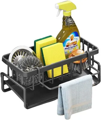 Immagine prodotto di RVS Gootsteenorganizer con vaschetta di raccolta, portasciugamani e supporto per lavello, ideale per la cucina