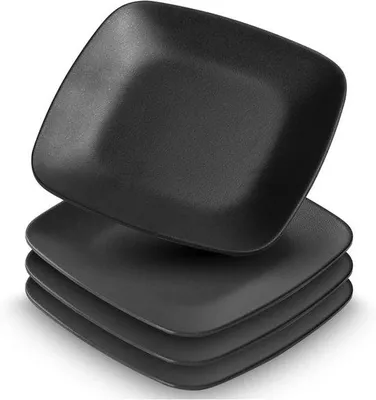 Immagine prodotto di Set di 4 ciotole da portata in Vetroceramica nera, piatti da dessert rettangolari, nero opaco, lavabili in lavastoviglie; piatti da dessert quadrati per carne, sushi, stuzzichini e insalate