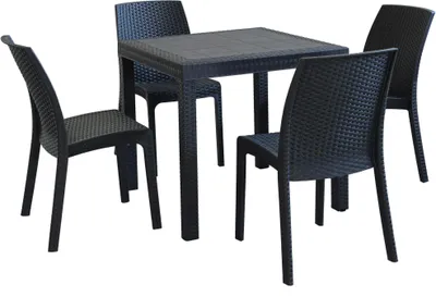 Immagine prodotto di Milani Home - Set Tavolo Fisso In Wicker Cm 80x80x74 H Compreso Di 4 Sedute Colore Antracite - Antracite