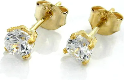 Produktbild von Ohrstecker Ohrschmuck, 4mm weiße Zirkonia, Solitär, 375 Gold Gelbgold