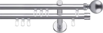 Produktbild von SN Deco Gardinenstange Innenlauf Reims, 19 mm, 2-läufig, Stahl, Komplett-Set mit Ringen, Profilträger, 480 cm, edelstahl optik