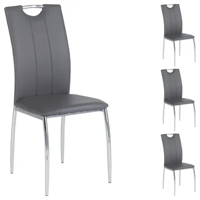 Produktbild von 4er SET Esszimmerstuhl Essgruppe APOLLO, Set mit 4 Stühlen in chrom, Kunstleder in grau