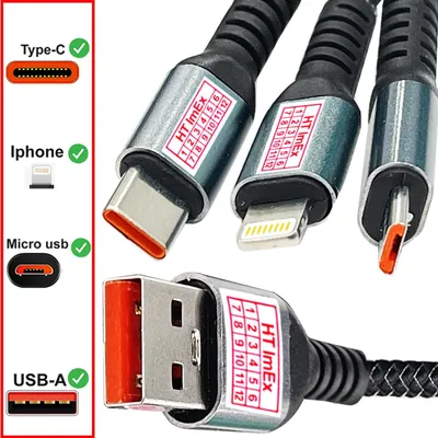 Produktbild von Multi-USB Kabel Universal Ladekabel 3in1 Mehrfach Handy Adapter Lang Kabel 1,2m