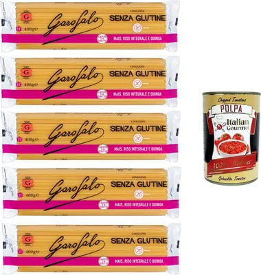 Produktbild von Garofalo Linguine,Glutenfreie Pasta aus Mais, Naturreis und Quinoa 5x400g + Italian Gourmet polpa 400g