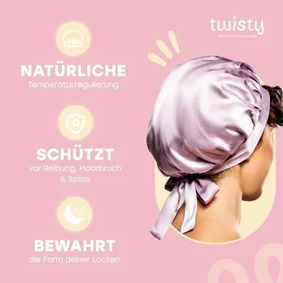 Produktbild von Seidenhaube für die Nacht – Schlafhaube aus 100% Seide zum Schutz von Locken und Wellen, Rosa, gegen Krauseffekt und Haarbruch