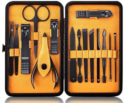 Immagine prodotto di Set professionale di tagliaunghie, 15 pezzi, con confezione (nero/giallo)