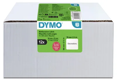 Produktbild von DYMO Original LabelWriter Mehrzwecketiketten | 54 mm x 70 mm | 12 Rollen mit je 320 leicht ablösbaren Etiketten (3.840 Stück) | für LabelWriter Etikettendrucker und Beschriftungsgerät
